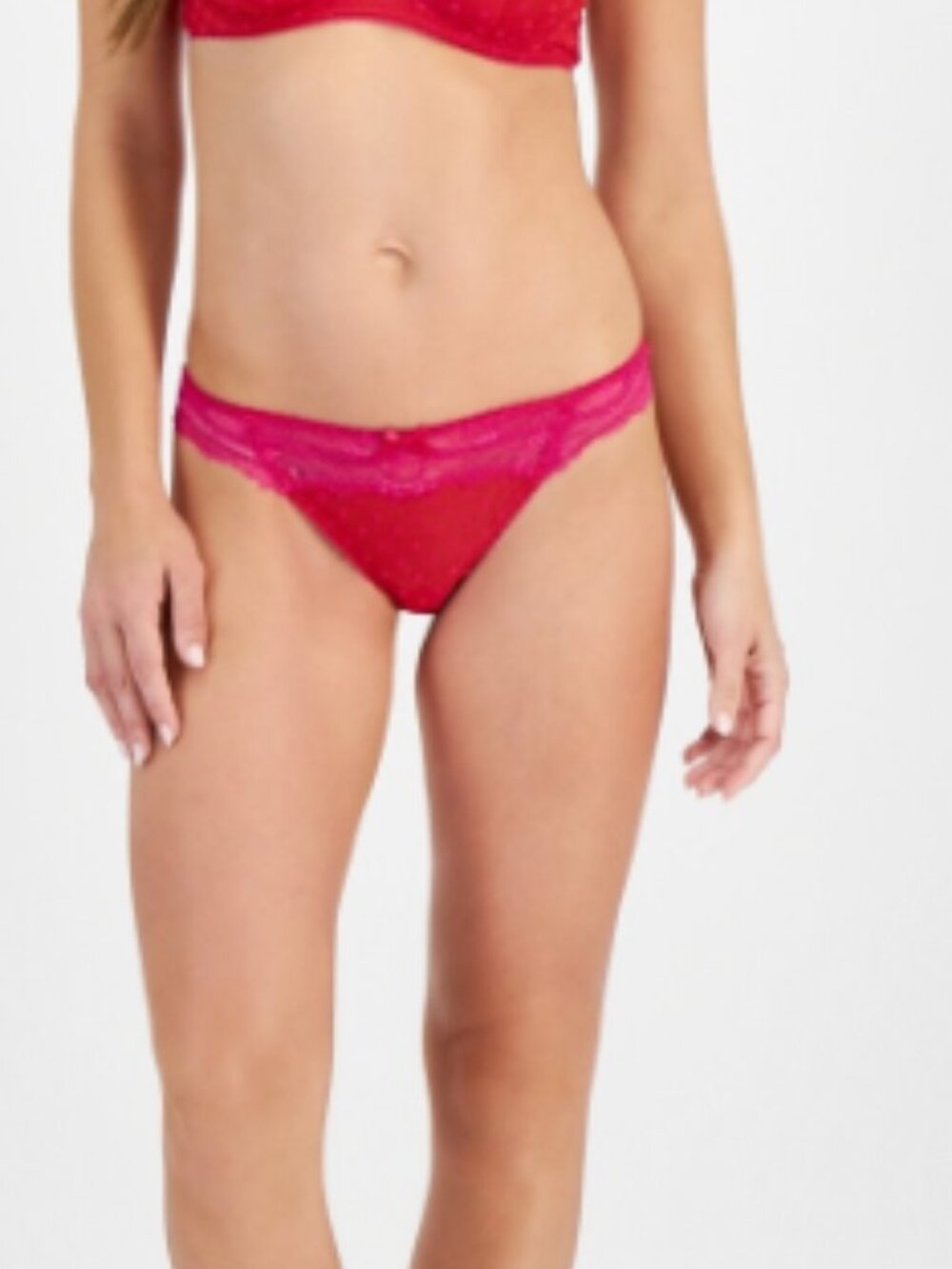 I.n.c. International Concepts Women Flocked Dot Thong Underwear Red SIze M 11228